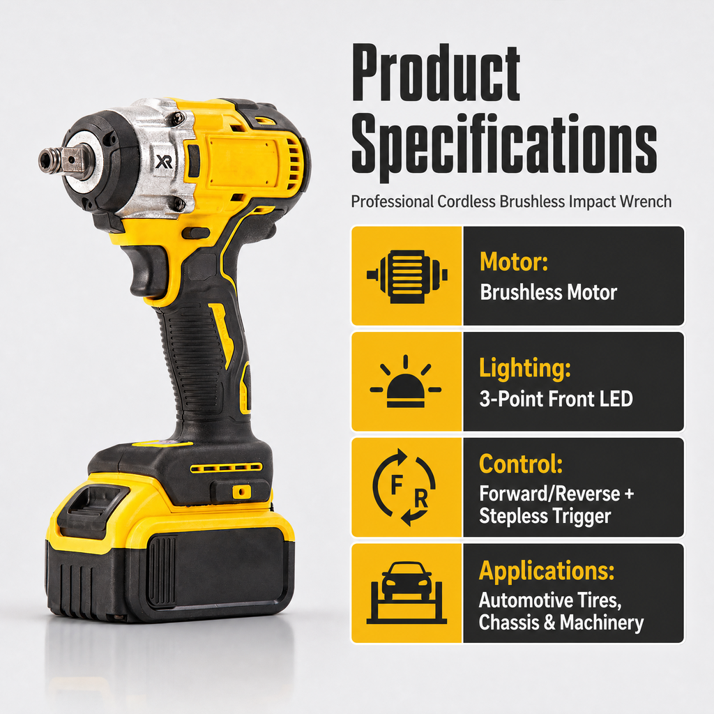 Brushless Cordless Impact Wrench 1/2 Inch, 320N.m High Torque Lithium-Ion Electric Wrench Gun for Car Tyre, Truck & Home DIY