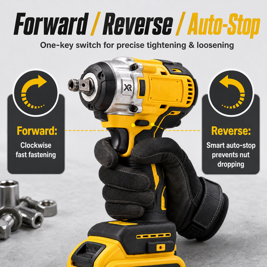 Brushless Cordless Impact Wrench 1/2 Inch, 320N.m High Torque Lithium-Ion Electric Wrench Gun for Car Tyre, Truck & Home DIY