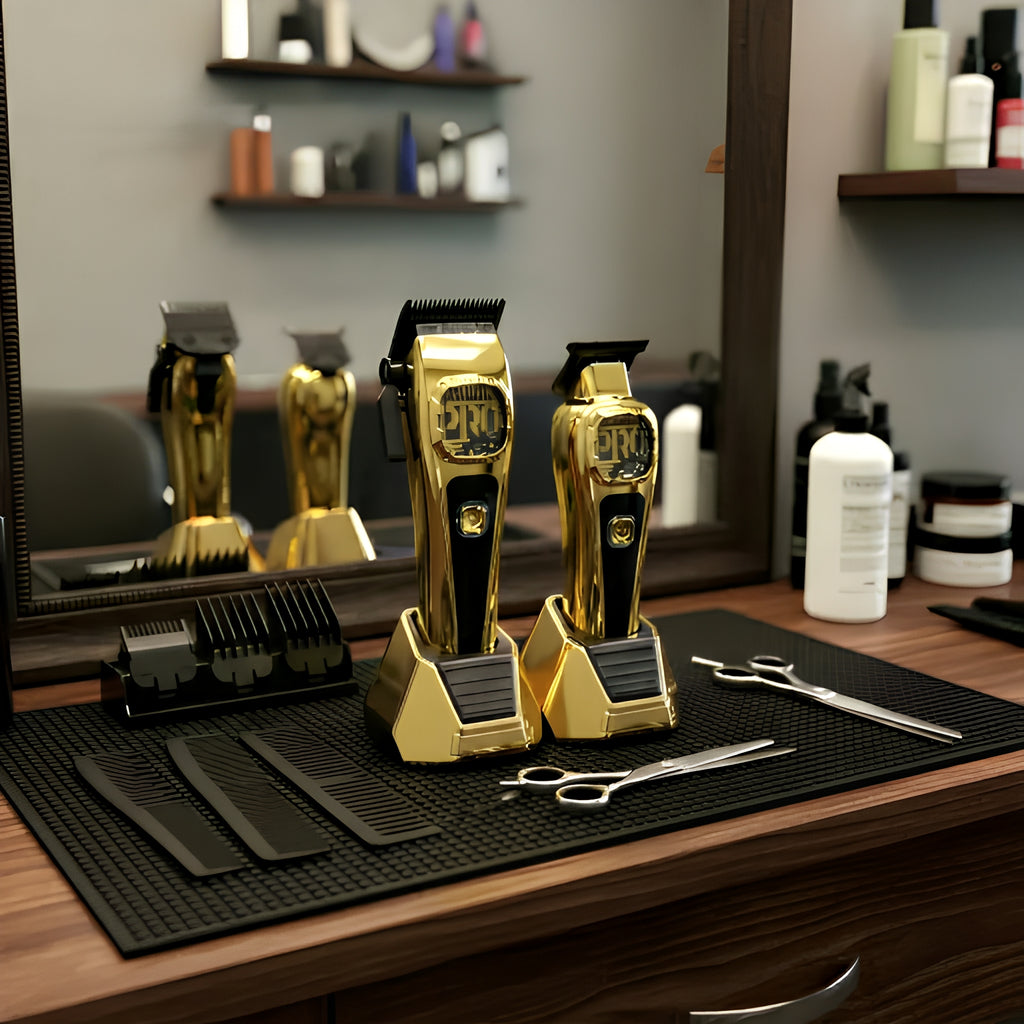 Professional Cordless Hair Clipper & Barber Kit – Black/Gold