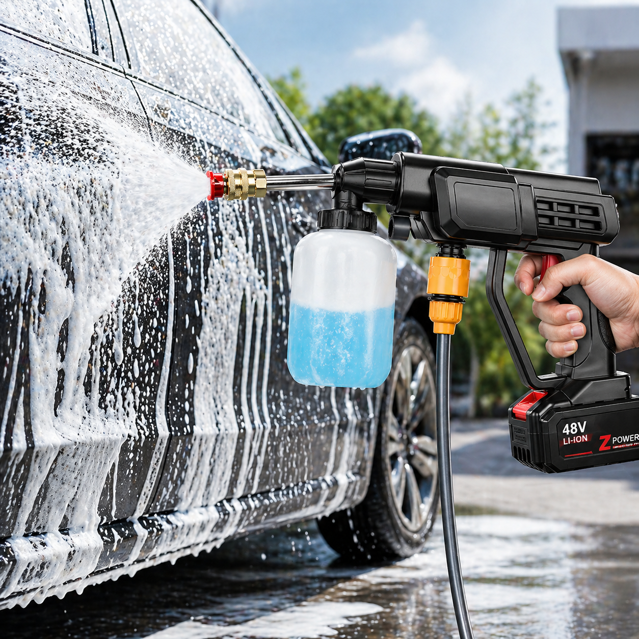 Portable high-pressure water gun, garden watering device, glue cleaning vehicle, lithium battery car washer