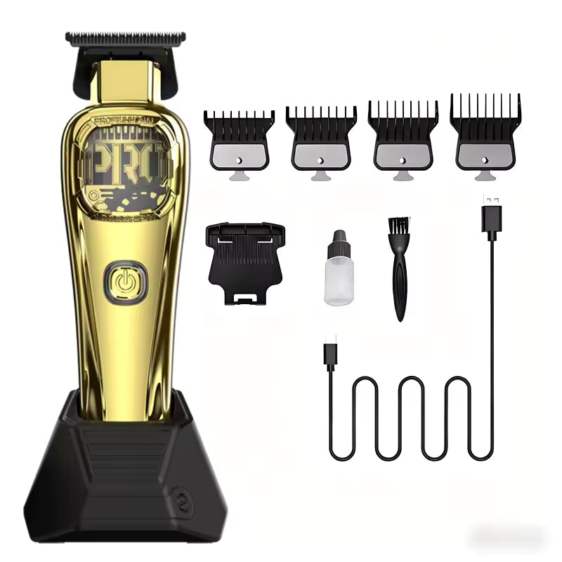 Professional Cordless Hair Clipper & Barber Kit – Black/Gold